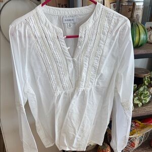Evereve White Pintuck Lace-Trim Peasant Top